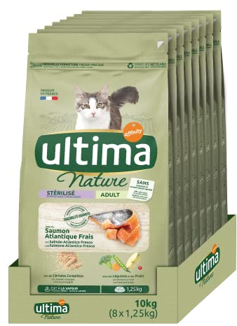 Ultima Nature Pienso para Gatos Esterilizados con Salmón, Pack de 8 x 1.25 kg