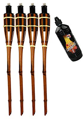 Moritz 4X Bambusfackeln Fackel 90 cm Dunkelbraun + 1x 1000ml Lampenöl Gartenfackel Ölfackeln Garten Deko Öllampe Wegleuchte