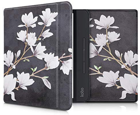 kwmobile Étui Compatible avec Kobo Forma Coque - Étui à Rabat magnétique Tablette eReader Similicuir - Taupe-Blanc-Gris foncé