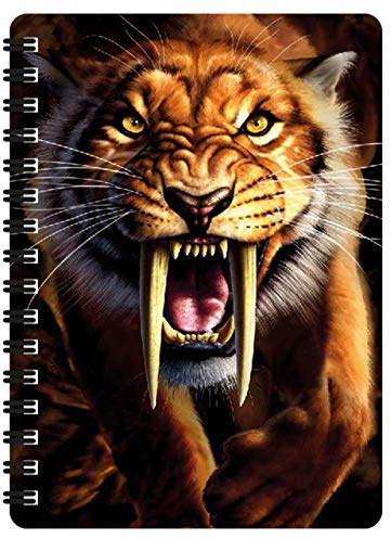 3D LiveLife Bloc-note - Tigre aux Dents de Sabre de Deluxebase. Carnet à Spirale A6 Art Lenticulaire 3D à pages vierges en papier recyclé. Illustration sous licence de l'artiste renommé Jerry LoFaro