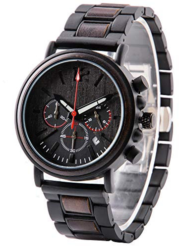 LMWOOD Herrenuhr Quarz Analog Chronograph Armbanduhr Personalisierte Gravierte Edelstahl Kalenderuhr für Ihn