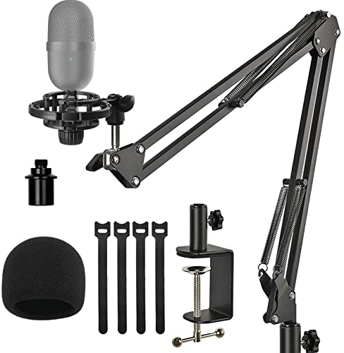 Mikrofonständer, Aufhängung, Scherenarm mit Pop-Filter-Schaum-Windschutzscheibe, robuste Klemme für Razer Seiren Mini-USB-Streaming-Mikrofon