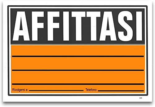 CARTELLO SEGNALETICO SEGNALE PLASTIFICATO IN PVC 20X30 (AFFITTASI)
