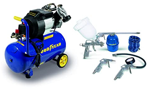 Goodyear - Compresor aire 50l. Compresores para Pintar 412 litros/minuto. 50 litros de Capacidad de Aspiración. 2.800 RPM. Presión Nominal 8 bares. Válvula de Seguridad CE. Kit Compresor Incluido