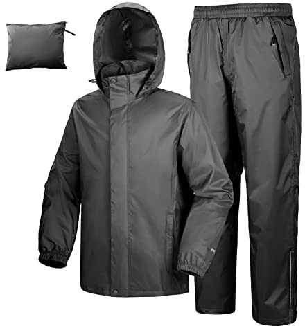 33,000ft Herren Damen Regenanzug Reflektierender Wasserdichter Regenkombi Packbare Winddichte Regenjacke+Regenhose mit Innennetz Regenkleidung für Fischen Wandern Camping, Mittelgrau 2XL