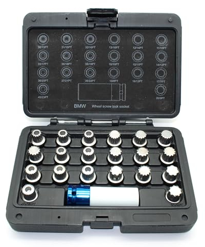 TMAX 21 Stück Radschloss Radmutter Anti-Diebstahl Radmutter Schraube Entfernung Schlüssel Steckschlüsselsatz Set für BMW mit 1/2 Zoll Stecknuss Adapter