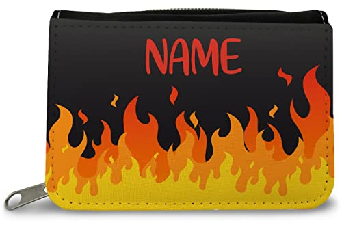 GRAVURZEILE Bedruckte Geldbörse - Flammen Design - Personalisiert mit Namen - Geschenk für Kinder & Teenager für Taschengeld Fahrkarte - für Jungen & Mädchen - Farbe: Rot
