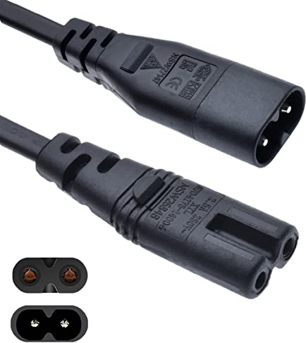 SHAFI® Cavo di Prolunga da 30CM C7 a C8 Presa IEC 320 Maschio-Femmina - Compatibile 2 Poli Cavo Alimentazione TV Samsung LG Sony TCL Sky PS5 Xbox Series S Adattatore di Estensione da Spina- 0.3-Metro