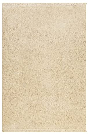Wecon Home Moderner Esprit Hochflor Teppich für Wohnzimmer, Schlafzimmer und Kinderzimmer - DANTEP (133 x 200 cm, Creme beige)