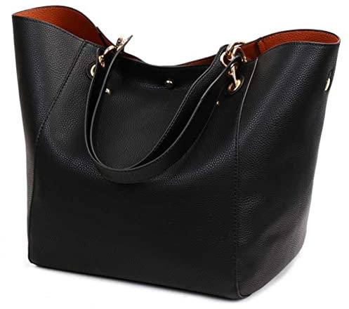 ELMAIN Tragetaschen für Frauen,PU-Leder-Umhängetasche mit Griff oben Satchel-Tasche Shopper-Tasche für Frauen (Schwarz) black