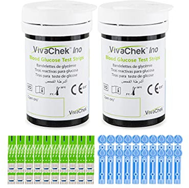 Diabetes Test Strips Blood Glucose Test Strips x 100 & Diabetes Lancets x 100, No Coding Blood Sugar Test Strips for UK Diabetics in mmol/L (VivaChek Ino Series)