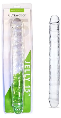 Me You Us 15 Inch Ultracock Clear Jelly Double Ended Dildo – Flexible Dual Tip for Couples or Solo Play, Smooth Body-Safe Material, Extra Long and Versatile Pleasure