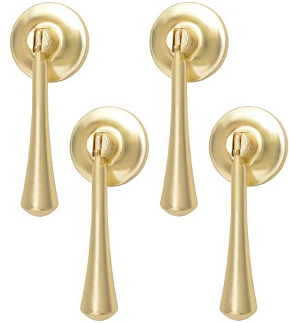 MOROBOR Schrankgriffe in Tropfenform, 4 Stück, massives gebürstetes Gold, Anhängergriffe, Knauf aus Zinklegierung, Griffe mit Befestigungsschraube für Schränke, Schubladen, Türen, Möbel, dekorativ