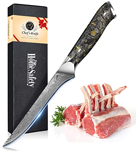 Damascus Filleting Knife - Boning Knife I Extra Sharp 14.5 cm Kitchen Knives Made of 67 Layers of VG-10 Damascus Steel, with Black and Gold Resin Handle,Gift Box