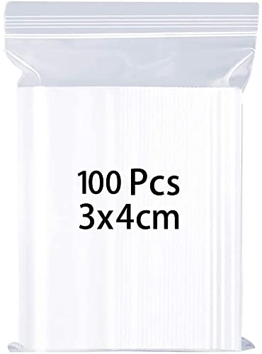 3x4cm 100 Grip Seal Bags, Small Clear Plastic Bags, Resealable Storage Pouches, Poly Zip Lock Bags, Perfect for Kitchen Storage, Jewellery, Diamond Painting, Small Cookies and Sweets