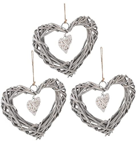 OFFSCH 3pcs Heart Craft Hanging Rustic Garland Vine Garland Grapevine Christmas Wicker Wreath Heart Wreath Rustic Wicker Christmas Rattan Door Heart Porch