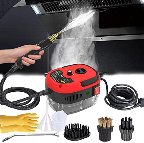 Pulitore Vapore Portatile, 2500W Pulitore Vapore Macchina per Pulizia Vapore ad Alta Temperatura Portatile con 3 Testine Spazzola 1 Pistola Spruzzo Imbuto Guanti Misurino per mobili Cucina Bagno Auto