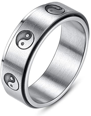 Traditionelle chinesische Ying Yang Ringe für Männer Frau 8MM schwarz drehbar Edelstahl Exorzismus Klatsch männlich Gebet Schmuck