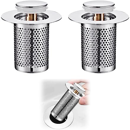 TAOZHIYAO 2Pcs Badezimmer Waschbecken Abfluss Stopper, Bodenabfluss Pop-Up Bounce Core Filter Mesh, Multifunktions-Becken Drain Stopper Haar Catcher Dusche Waschbecken Sieb Badezimmer (Kupfer Kurz)