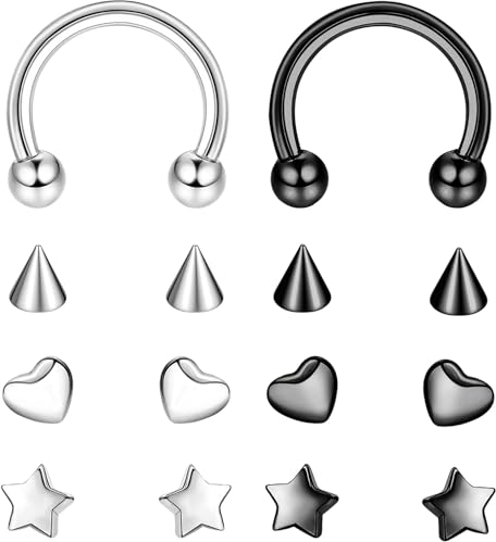 Diamday 16G G23 Titan Hufeisen Septum Ringe für Damen Herren Hufeisen Piercing Nasenringe Hoop Helix Knorpel Tragus Ohrringe Augenbraue Lippe Nabel Bauchnabel Septum Brustwarzenpiercing Ring 6-12mm