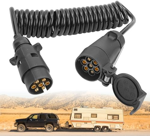 YKUKIZEE 7 Pin Trailer Extension Cable Male to Female 3M, 12V 7 Core Trailer Light Board Extension Cable Lead, 7 Pin Trailer Extension Coiled Cable for Towing Car Caravan Truck