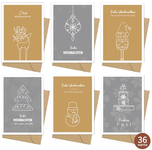 36 Weihnachtskarten set mit Umschlägen - Weihnachtskarten mit Umschlag Set, Weihnacht Grußkarte für Familie Freunde Geschäftlich Kunden (6 * 6)