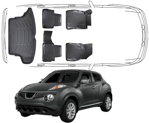 Trimak Passgenau 3D Fussmatten & Kofferraumwanne Auto Set Kompatibel mit Nissan Juke 1 Gen 2010-2015 Auto Zubehör Gummimatten & Kofferraummatte Autos TPE Allwetter Geruchlos rutschfest Schwarz