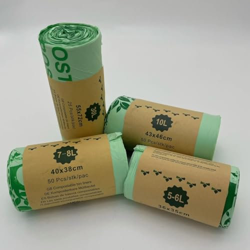 Amzberks Compostable Caddy Liners,food waste bags biodegradable bin bags 6L/8L/10L/30L for Kitchen compost bin (6L(50pcs))