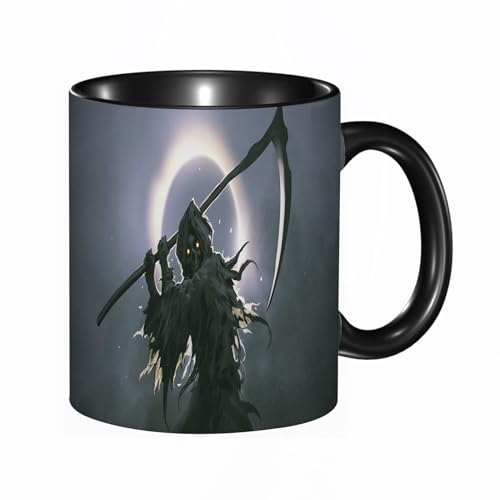 Tasse Keramik Der Tod, bekannt als Sensenmann, hält die Sense gegen die Sonnenfinsternis auf dem Hi Kaffeetassen Große 330ml Mit Henkel 100% Handbemalt Trinkgläser Mit Griff Personalisierte Geschenk