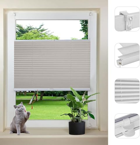 Plissee ohne Bohren Klemmfix 35 x 40 cm lichtundurchlässig UV-Schutz Blickdicht Easyfix Faltrollo inkl. Befestigungsmaterial für Schlafzimmer Badezimmer Küche, Hellgrau