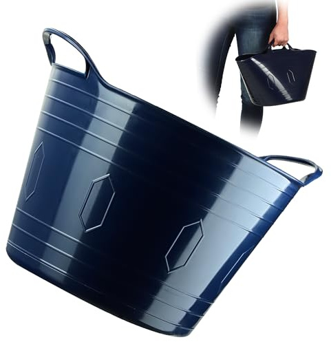 KADAX flexibler Kunststoffkorb mit Griffen, Wäschekorb, multifunktionaler Spielzeugkorb, Mehrzweckkorb, Runder Behälter für Kleidung, Universalkorb (Marineblau, 15L)