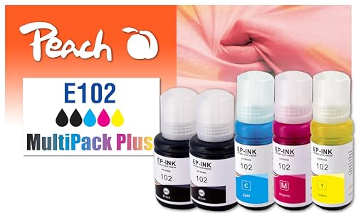 Peach E102 Spar Pack Plus Druckerpatronen (2xBK, C, M, Y) ersetzt Epson No. 102 für z.B. Epson EcoTank ET -2700, Epson EcoTank ET -2750, Epson EcoTank ET -3700, Epson EcoTank ET -3750