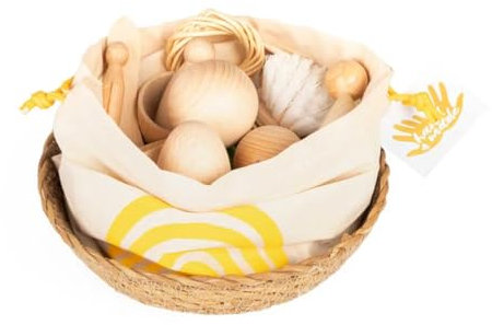Cesto tesoros bebé. Cesto sensorial bebé. Juego estimulación sensorial Montessori para bebés. Desarrolla la exploración y habilidades motoras finas (Cesto de los tesoros)