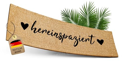 ElbFuchs Kokos Fußmatte 75x25cm hereinspaziert I Extra strapazierfähige & rutschfeste Kokosmatte I Für den Innen- & überdachten Außenbereich I Ideal als schmaler Schmutzfang und Eingangsmatte