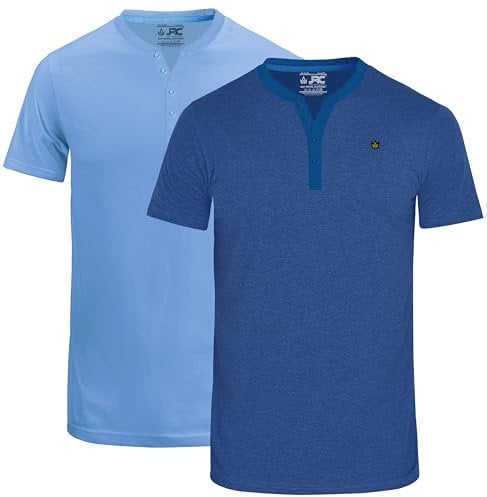 JRC Just Royal Clothing 2 Pack Mens Short Sleeve Henley T-Shirts, Lightweight Henley Tops for Gym, Running & Casual Outings (Light Blue, Dark Blue, 3XL)