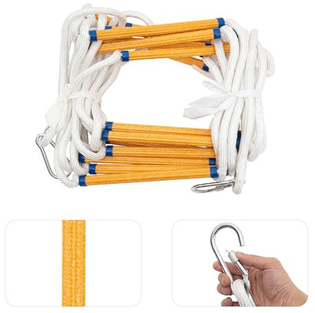 Rettungsleiter, 10M Strickleiter, Tragkraft 200 kg, Gelbe Leiter mit 2 Haken Seil Leiter, für die Meisten Fenster und Balkone Geeignet