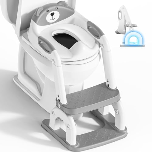Reducteur Toilette Enfant,Améliorées Adaptateur Toilette pour Enfants Garçons et Filles,2 en 1 Rehausseur Toilette Enfant,Réglable en Hauteur et Portable,Tabouret d'escalier