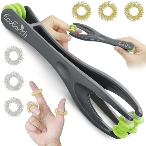 EcoEarth Finger & Hand Massager Set (7 Stück) - 1 Massageroller & 6 Fingermassage-Ringe - Tiefengewebe-Komfort & Akupressur-Therapie-Tools