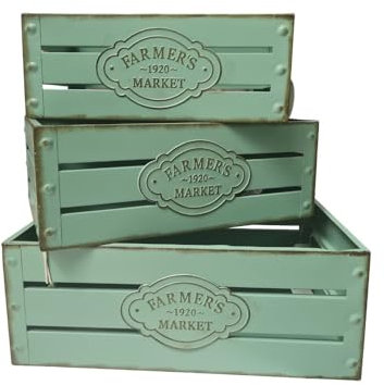 VEA SRL 3 Cassette vintage frutta e verdura Verdi, Cassette decorative in metallo per interni ed esterni, Oggetti vintage Shabby chic, Libri, vinili, CD, DVD (FIL 61121)