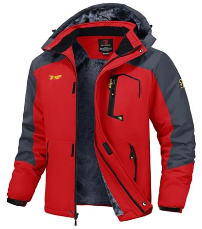 Rdruko Winterjacke Herren Wasserdicht Skijacke mit Fleece Futter Snowboardjacke Winddicht Wanderjacke Winter Jacke Atmungsaktiv für Skifahren, Snowboarden, Wandern (Rot, XXL)