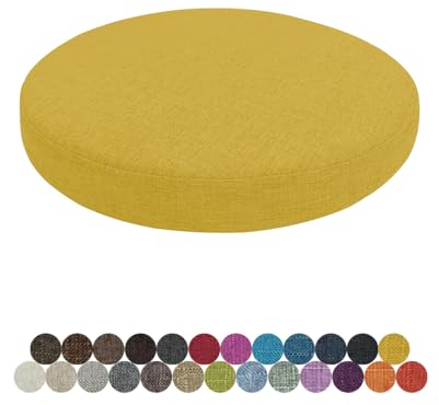 Lsjoaw Rund Sitzkissen Stuhlkissen Stuhl Bank Leinen Sitzpolster Abnehmbares Memory Schaum Runde Sitzauflage 30 X 30 X 3CM(1 Pieces) für Stuhl Bank Hocker Haus Küche Esszimmer Garten Büro Gelb