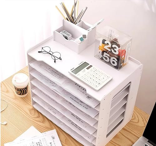 OUlxxluo Extra große A3-Papieraufbewahrungseinheit für Büro und Schule, weißes Schreibtisch-Aktenordner-Regal, Schreibtisch-Briefpapierablage, Akten- und Zeitschriftenhalter 2024