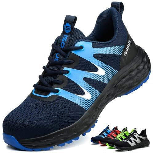 Scarpe Antinfortunistiche Uomo Donna Leggere Scarpe da Lavoro Comode Scarpe Sicurezza con Punta in Acciaio Traspiranti Blu 45 EU
