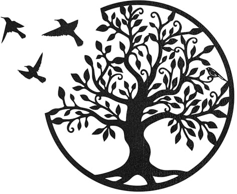 SENTOP HDF0504 Tableau mural sculpté en bois pour l'intérieur Motif arbre de vie Noir 90 cm