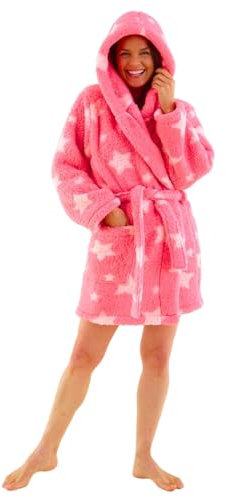 Love To Sleep Womens Girls Novelty Hooded Cosy Fluffy Fleece Robe Gown UK Seller - Star Print - 8/10