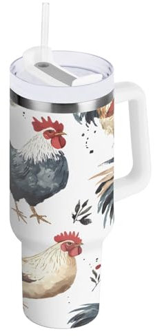 JUMBEAR Wasserfarben-Becher mit Griff und Strohhalm-Deckel, isoliert, wiederverwendbar, Edelstahl, Reisebecher, Eiskaffeebecher, 1,2 l