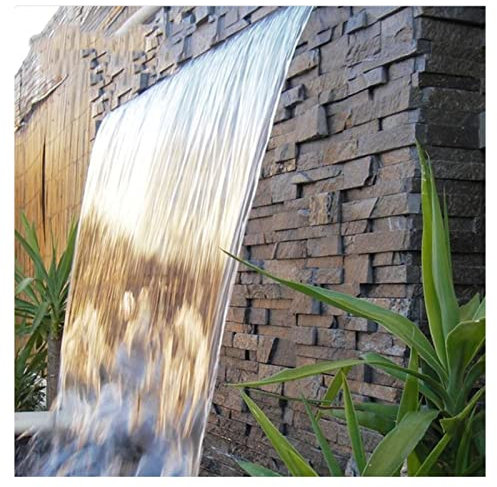Fuente de cascada con luz LED de acero inoxidable para piscina y jardín, color blanco, 1,5 m