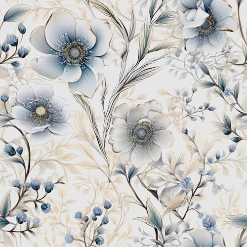 Alzkkll Blaue und weiße Blüten Tapete 44.5CM x 3M Kontakt Papier Abnehmbar Wasserdicht Tapete Dekorative Vinyl Selbstklebende Tapete Geeignet Für Küche, Bad, Schlafzimmer, Wohnzimmer