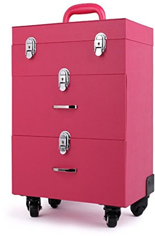 Beauty Trolley Case, Storage Cart Tie Nail Art Kit,Three Floors with Drawer Storage Box,Manicure High Capacity Professional Trolley Case Cosmetic Case/Pink