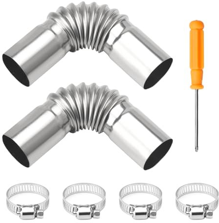 APOMOONS Stainless Steel Exhaust Pipe, 25mm Diesel Heater Exhaust Pipes, Elbow Connector Gas Vent Exhaust Pipe with 2 Clamps, Parking Heater Car Heater Exhaust Pipe for Diesel Heater